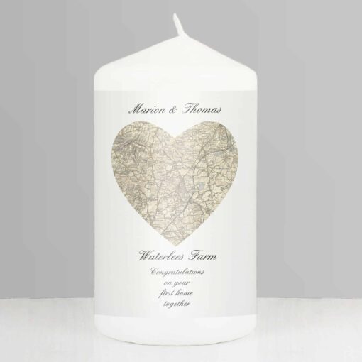 Personalised 1896 - 1904 Revised New Heart Map Pillar Candle
