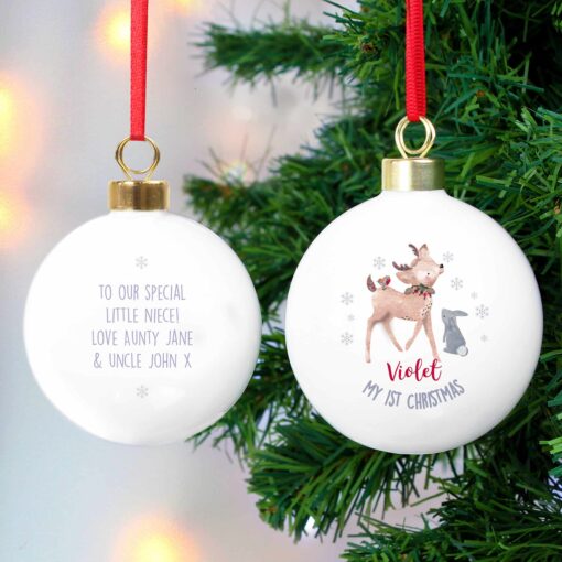 Personalised 1st Christmas Festive Fawn Bauble