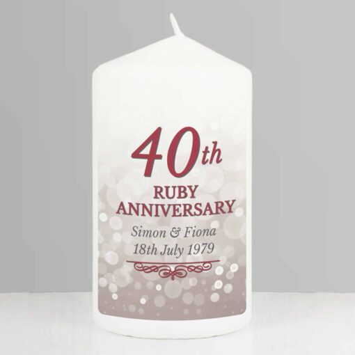 Personalised 40th Ruby Anniversary Pillar Candle