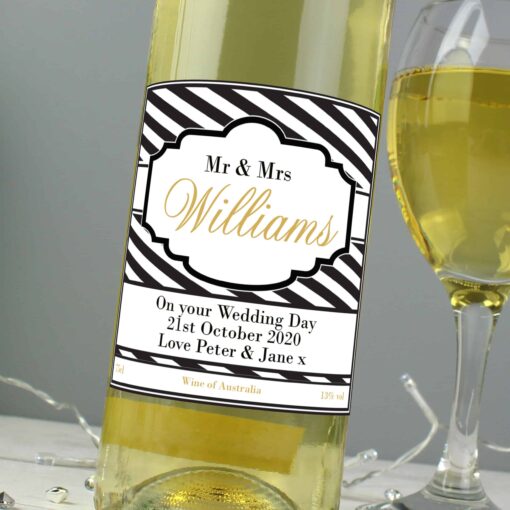 Personalised Art Deco Striped White Wine