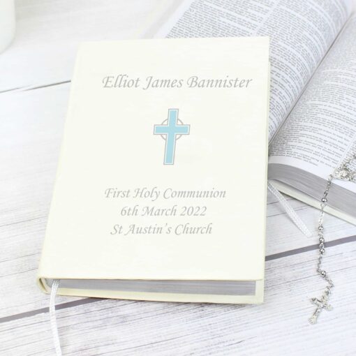 Personalised Blue Cross Holy Bible - Eco-friendly