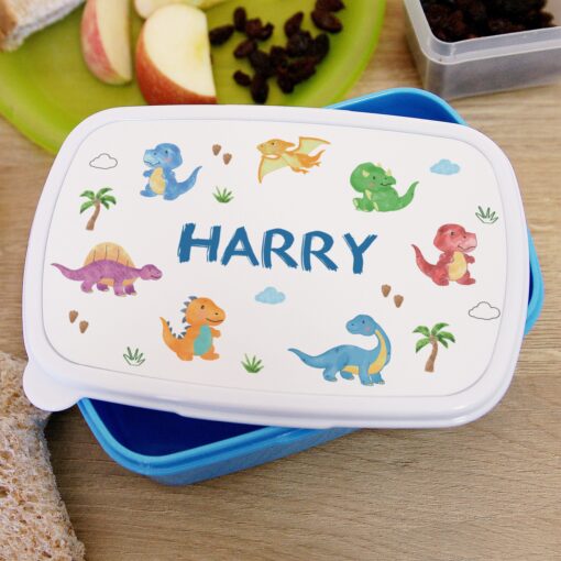 Personalised Dinosaur Name Only Blue Lunch Box