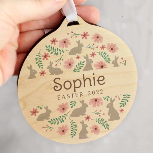 Personalised Easter Round Wooden Decoration