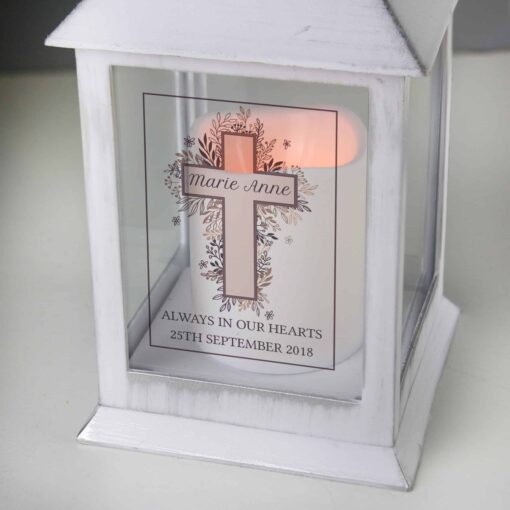 Personalised Floral Cross White Lantern