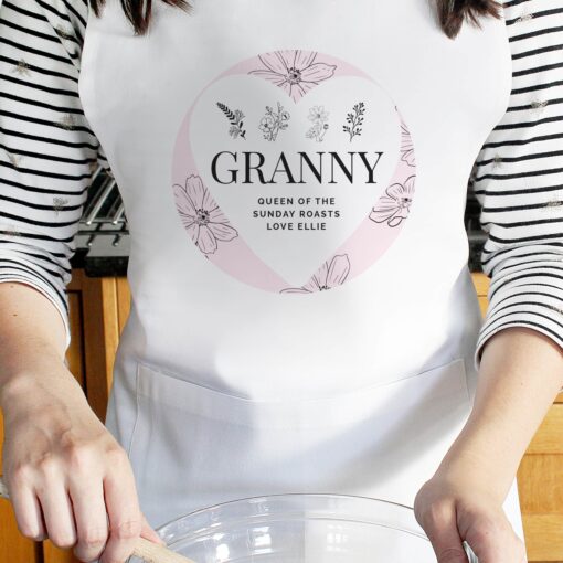 Personalised Free Text Floral White Apron