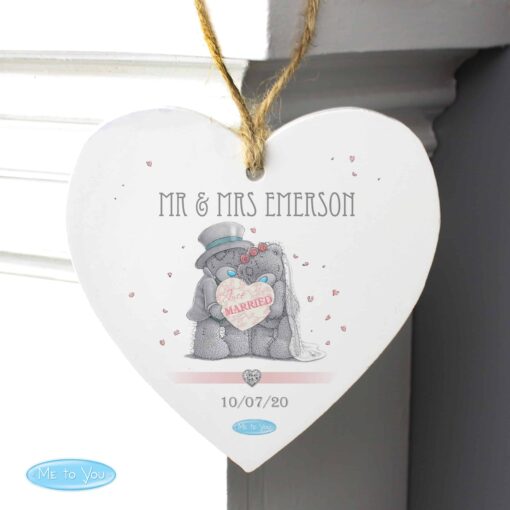 Personalised Me To You Wedding Couple Wooden Heart Decoration
