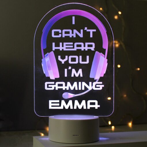 Personalised Pink Gaming LED Colour Changing Night Light