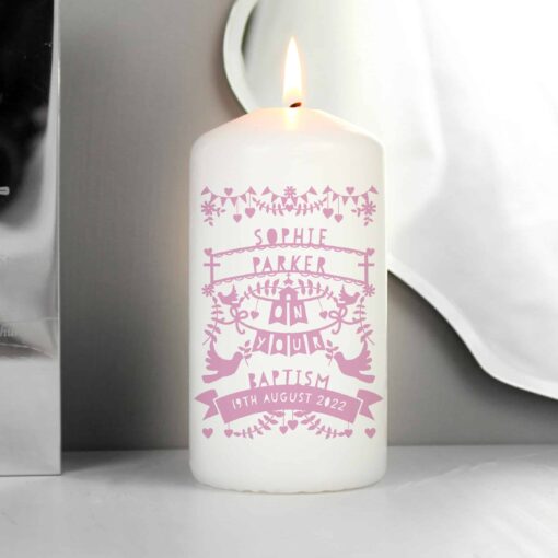 Personalised Pink Papercut Style Pillar Candle