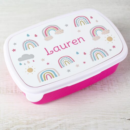 Personalised Rainbow Name Only Pink Lunch Box