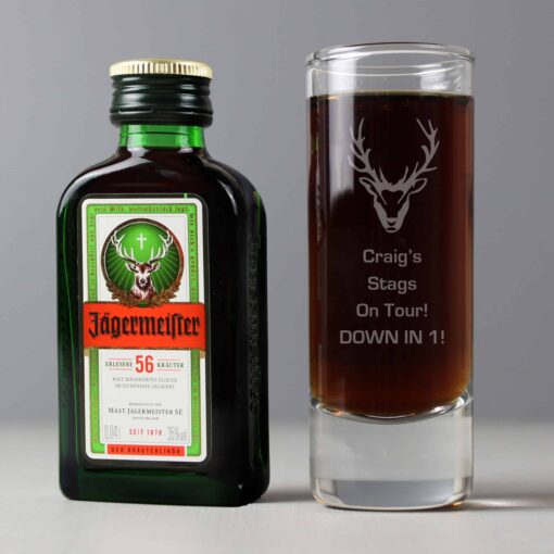 Personalised Stag Shot Glass and Miniature Jagermeister