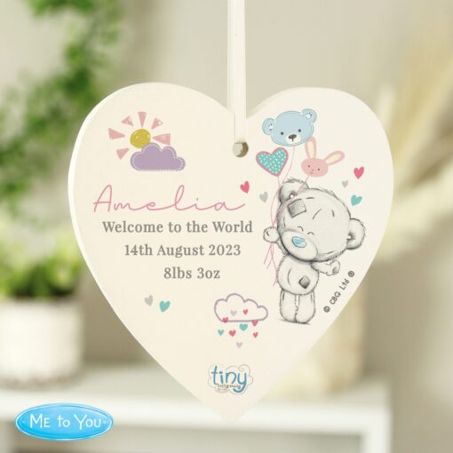 Personalised Tiny Tatty Teddy Dream Big Pink Wooden Heart Decoration