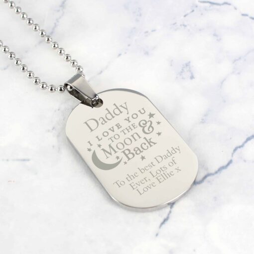 Personalised 'To The Moon & Back' Stainless Steel Dog Tag Necklace