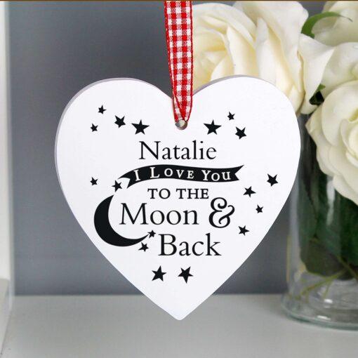 Personalised To the Moon and Back... Wooden Heart Decoration