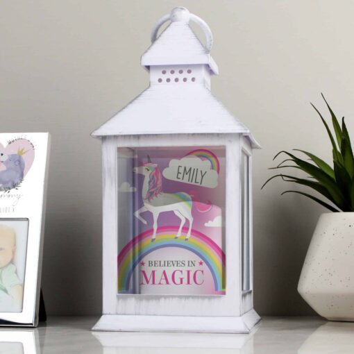 Personalised Unicorn Frost White Lantern