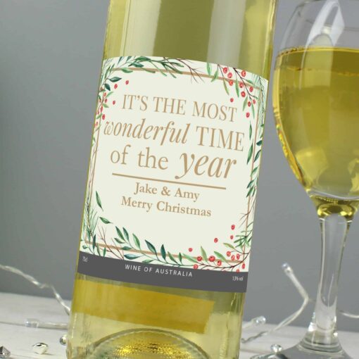 Personalised 'Wonderful Time of The Year' Christmas White Wine
