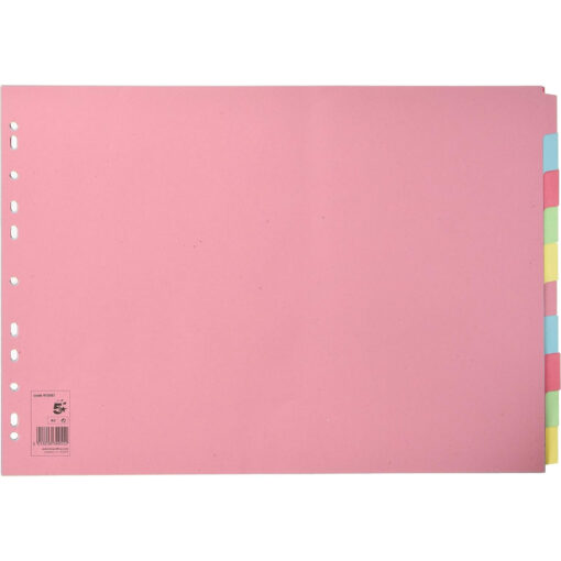5 Star A3 10 Part Landscape Coloured Subject Dividers Multi Punched Manilla Board