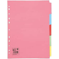 5 Star A4 5 Part Subject Dividers Multi Punched Manilla Board Multi Coloured Tabs