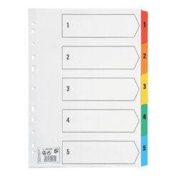 5 Star Office Index Dividers 1-5 Multipunched Coloured Tabs