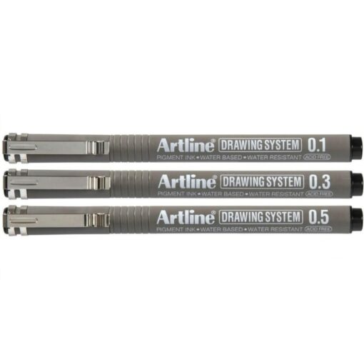 Artline Drawing System Pens Black Ink Wallet 3 Pack