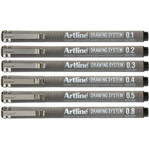 Artline Drawing System Pens Black Ink Wallet 6 Pack