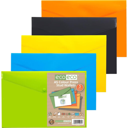 eco eco A5 Colour Press Stud Wallets Pack of 5