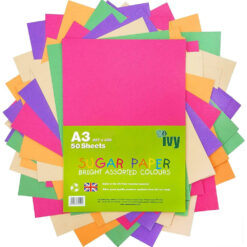 Ivy A3 Recycled Sugar Paper Bright Assorted Colours 50 Sheets