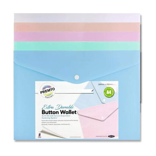 Premier Stationery Pastel Button Stud Wallets Assorted Pack of 5