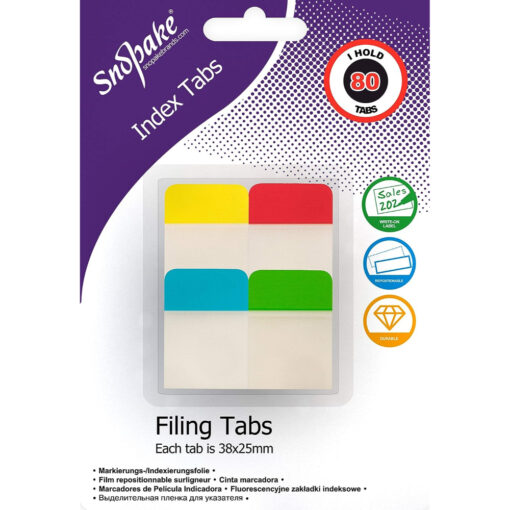 Snopake 15882 Index Filing Tabs 38x25mm Pack of 80
