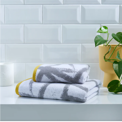 Abstract Hand Towels Grey Yellow or Coral Natural
