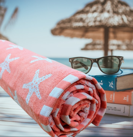 Beach Towel Coral Starfish Large Luxury Velour