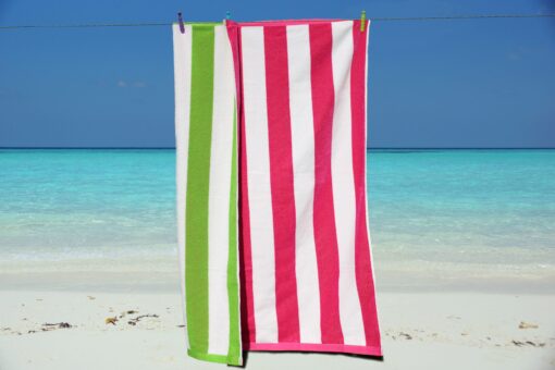 Beach Towel Pink & White Stripe Large Luxury Velour
