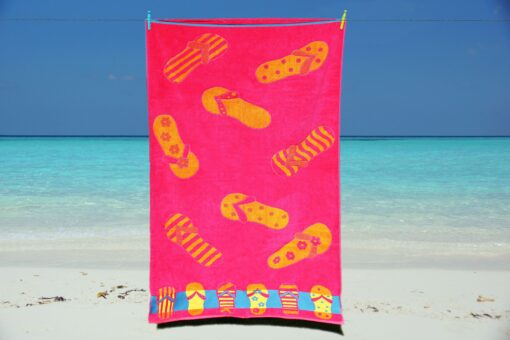 Beach Towel Pink Flip Flop Large Luxury Velour