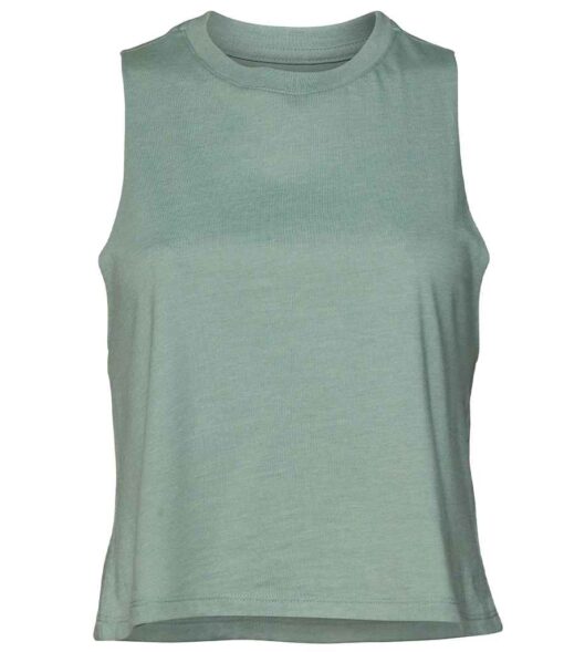 Bella Ladies Racer Back Cropped Tank Top - Heather Dusty Blue, XL