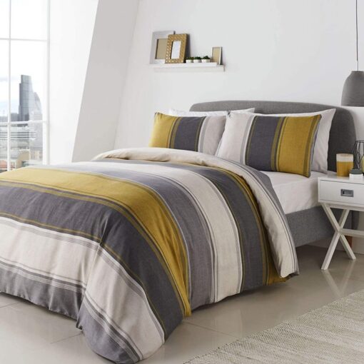 Betley Grey and Yellow Duvet Cover Sets Striped - king-bed-set