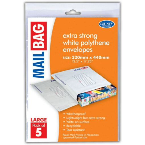 County Extra Strong White Polythene Envelopes 5 Pack