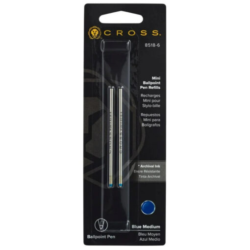 Cross Mini Ballpoint Pen Refill Medium Blue Twin Pack 8518-6