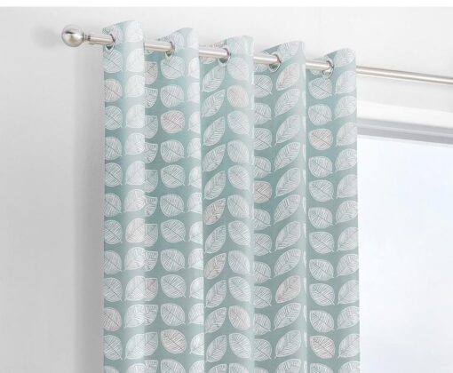 Delft Duck Egg Blue Leaf Print Eyelet Curtains by Fusion