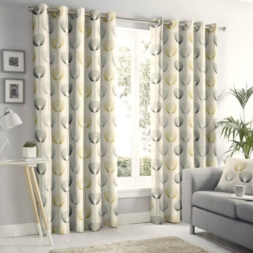 Delta Natural Geometric Eyelet Curtains 100% Cotton by Fusion - 90-x-72-228cm-x-182cm