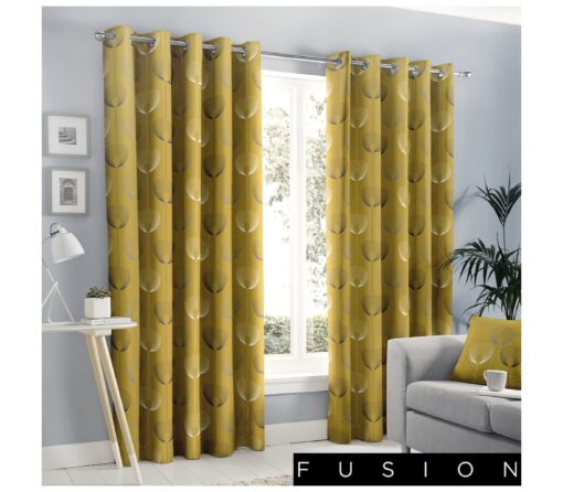 Delta Yellow Geometric Flower Print Eyelet Curtains - 66-x-72-167cm-x-182cm