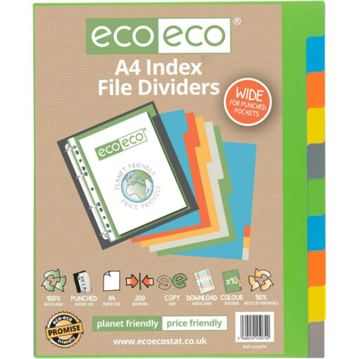 eco-eco A4 Extra Wide Index File Dividers 10 Part