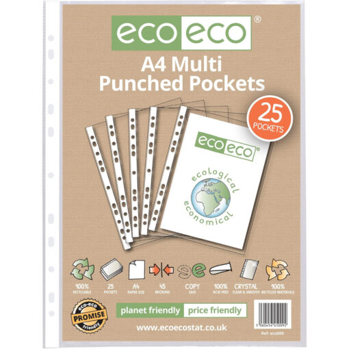 eco-eco A4 Multi Punched Pockets 25 Pack
