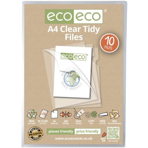 Eco-Eco A4 Tidy Files Clear Cut Flush Report Folder 50% Recycled Office 10 Pack