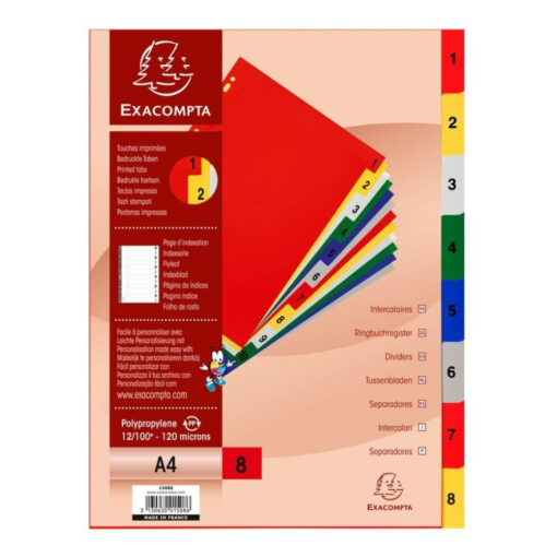 Exacompta A4 Plastic Dividers Tab Numbered 1-8