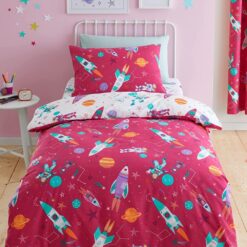 Girl Astronaut Glow in the Dark Quilt Cover Set in Pink Single Bed