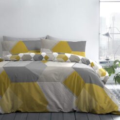 Hexagon Yellow & Grey Single Size Duvet Cover Set by Fusion - single-bed