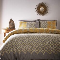 Joel Yellow Moroccan style print King Duvet Cover Set - king-bed