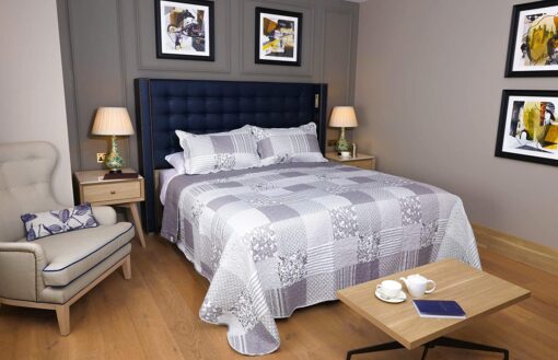 Quilted Bedspread Grey Patchwork Ariana by Restmor - king-bed