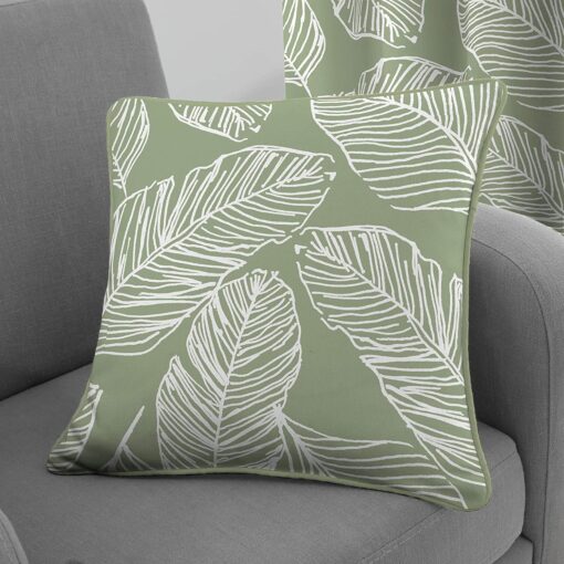 Sage Green Cushion Cover Palm Leaf Pattern