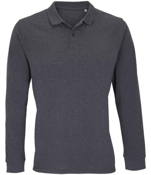 SOL'S Unisex Planet Long Sleeve Piqué Polo Shirt - Charcoal Marl, 5XL
