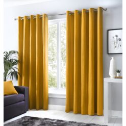 Sorbonne Ochre Yellow Eyelet Curtains Plain Design by Fusion - 90-x-72-228cm-x-182cm